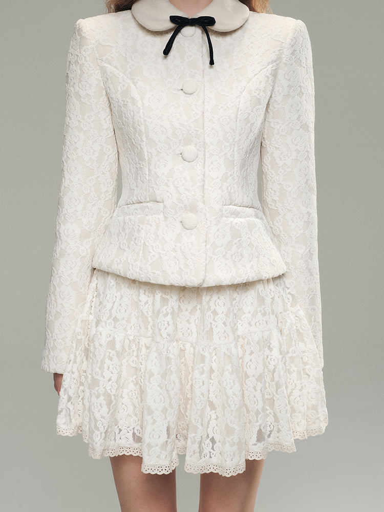 White Lace Wool Jacket Set