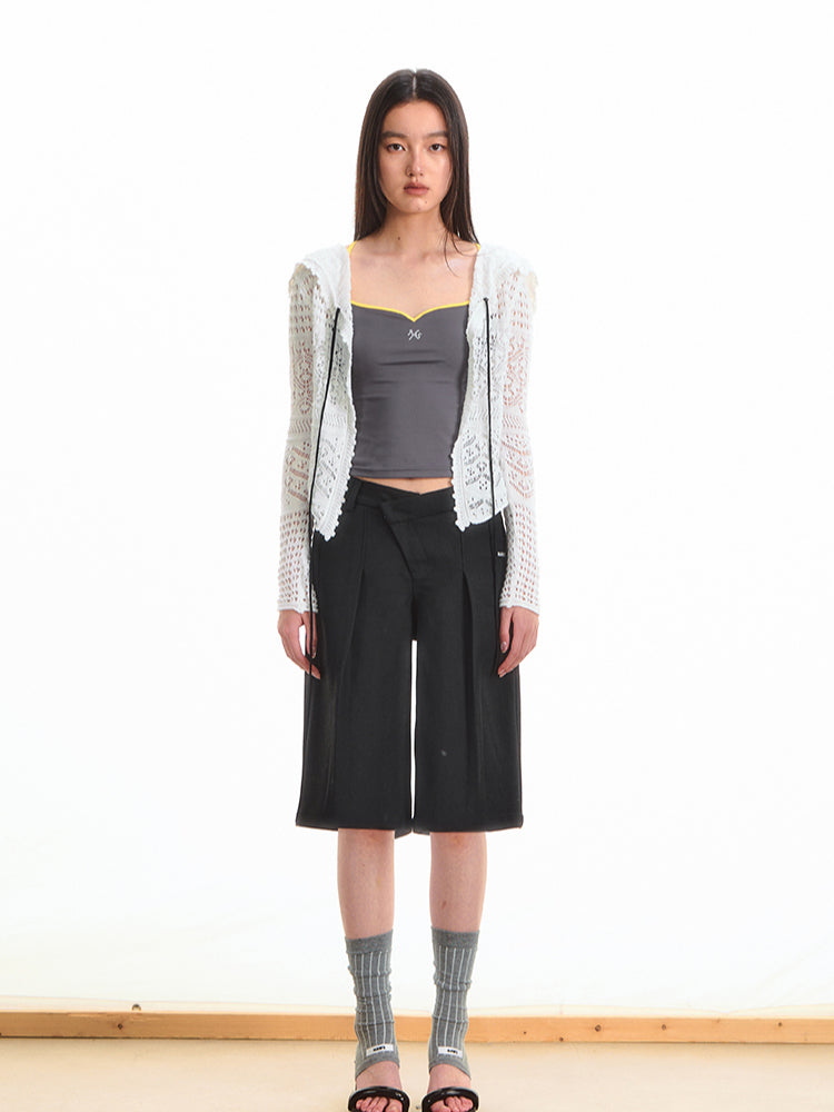Hooded Hollow-Out Lightweight Cardigan