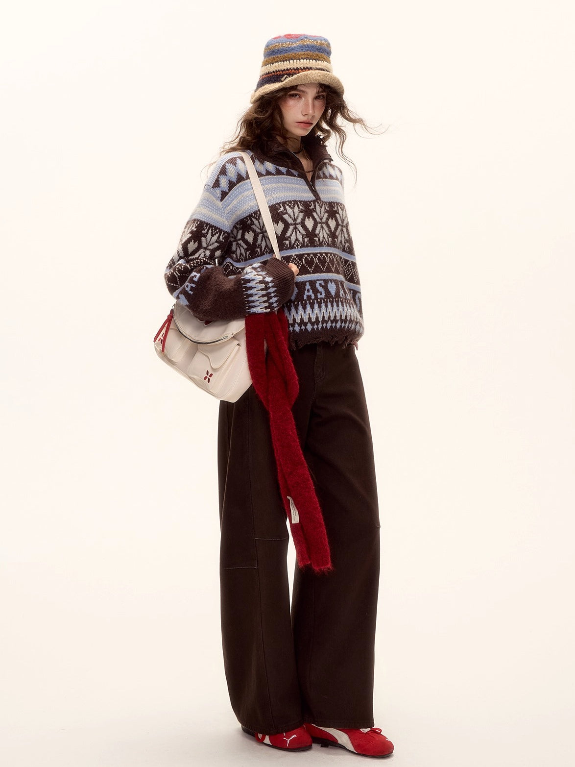 Belted Contrast Stitch Denim Pants