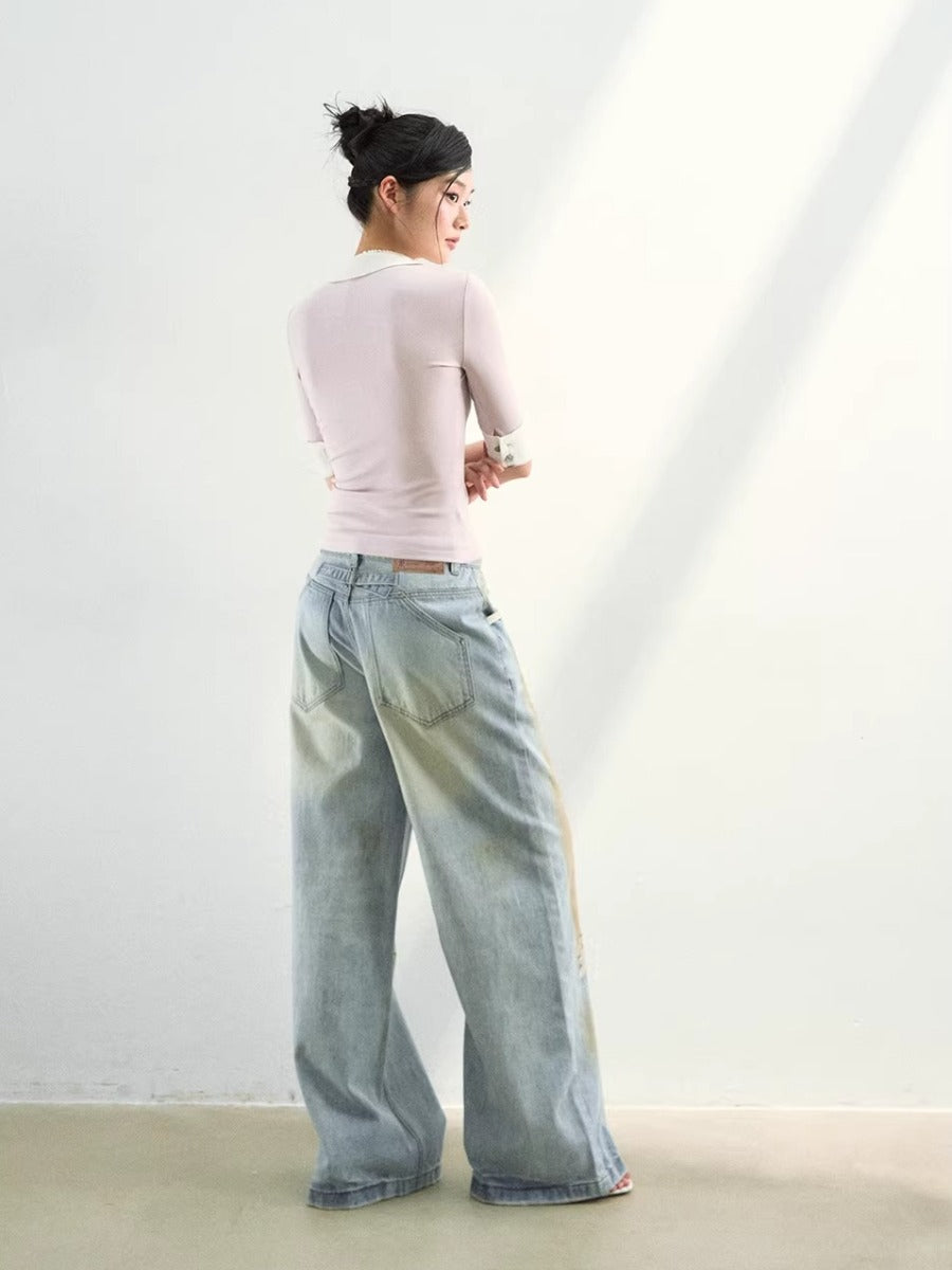 Washed Distressed Denim Pants
