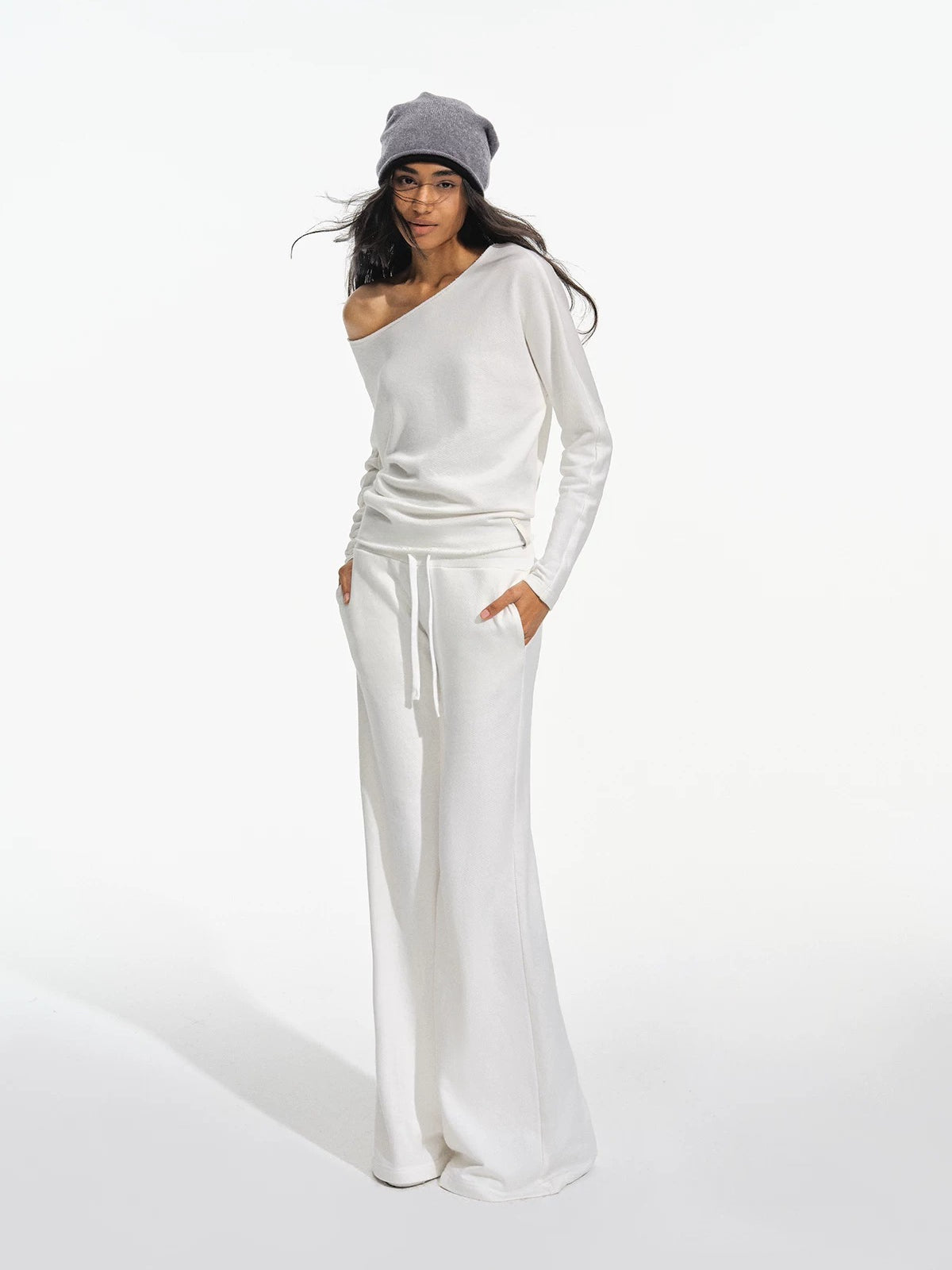 Off-Shoulder Sweatshirt & Flared Pants Set