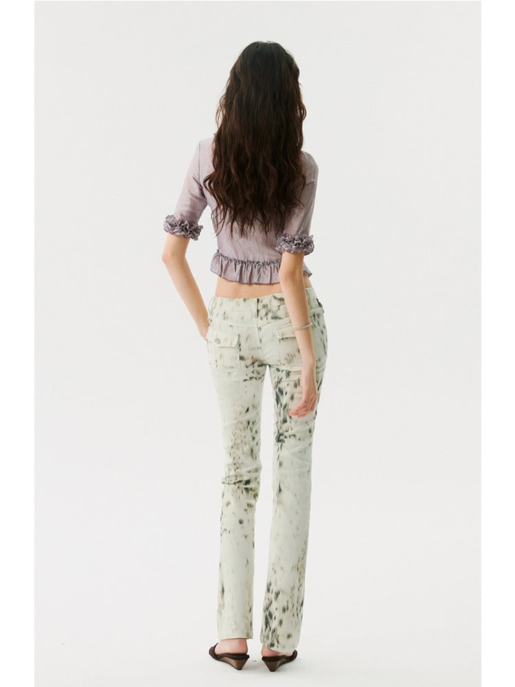 Waterfall Leopard Low-Rise Straight Pants