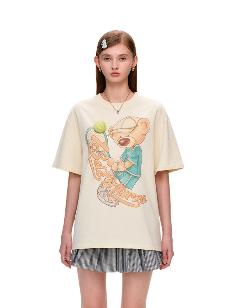 3D Tennis Bear Round-Neck Short-Sleeve T-Shirt