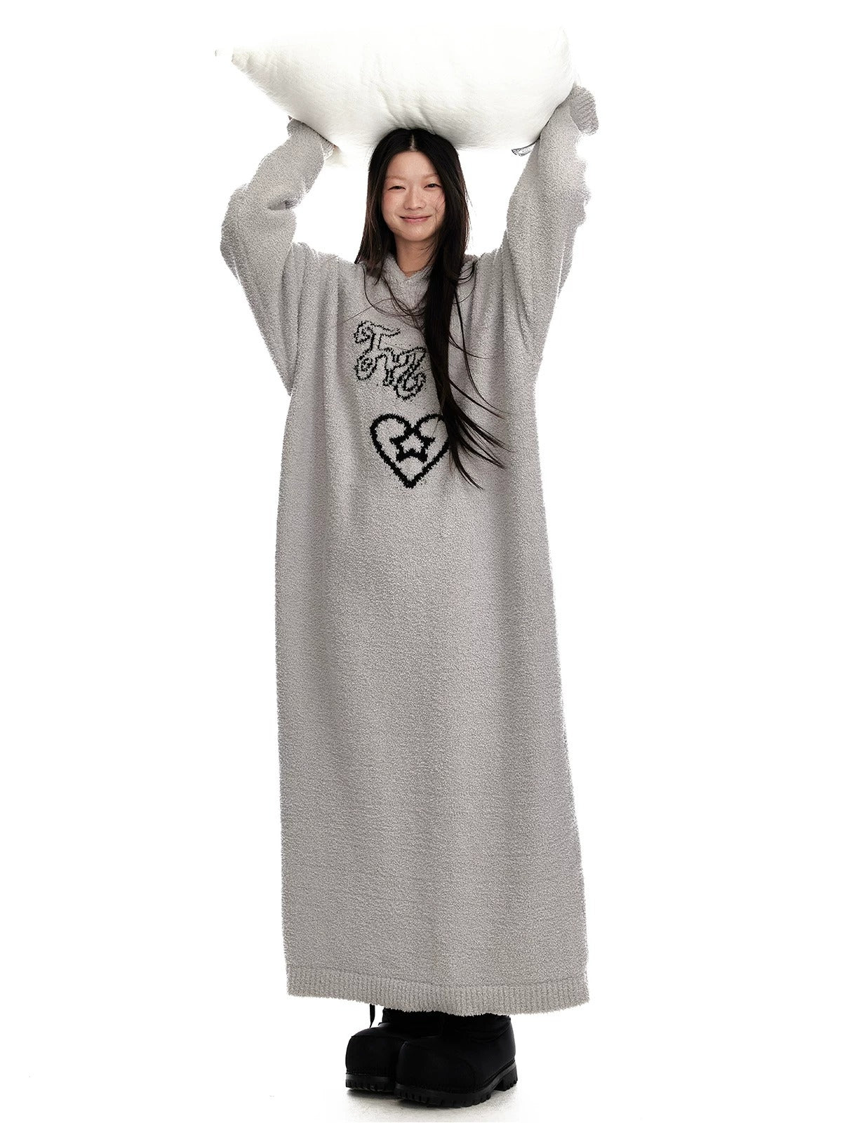 Hooded Plush Knit Dress