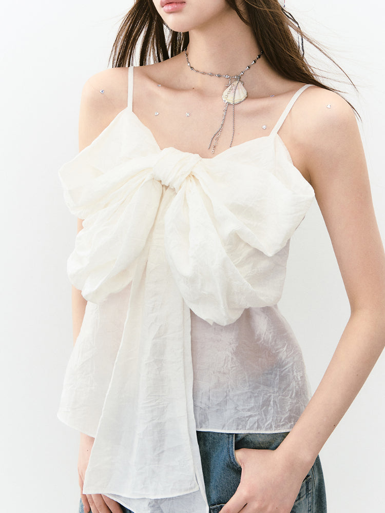 Large Bow Pleated Lightweight Cami Vest