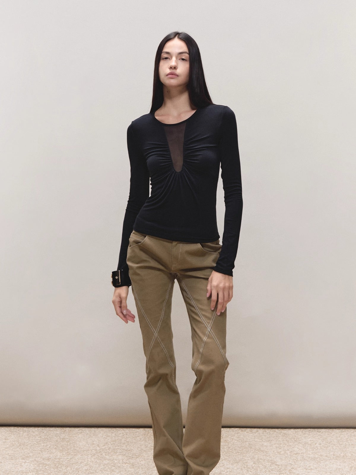 Vintage-Wash Slim Khaki Pants