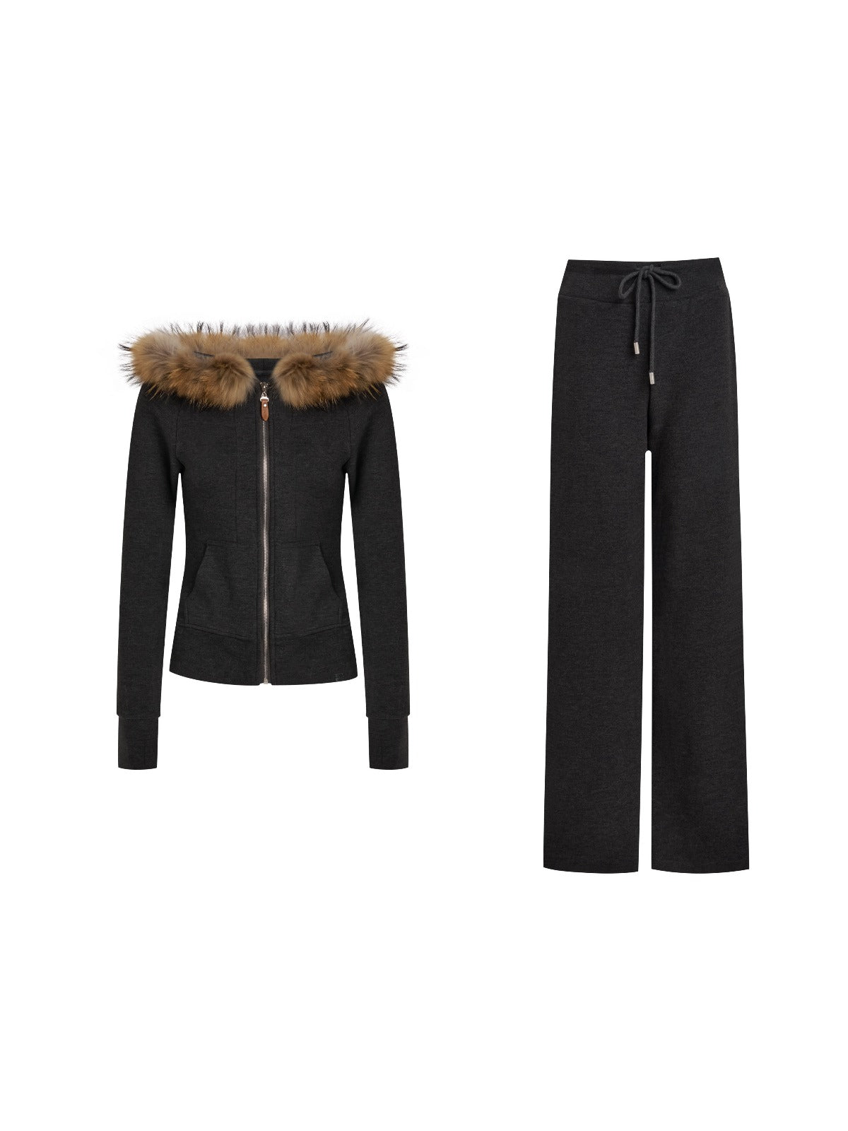 Detachable Fur Collar Tracksuit Set