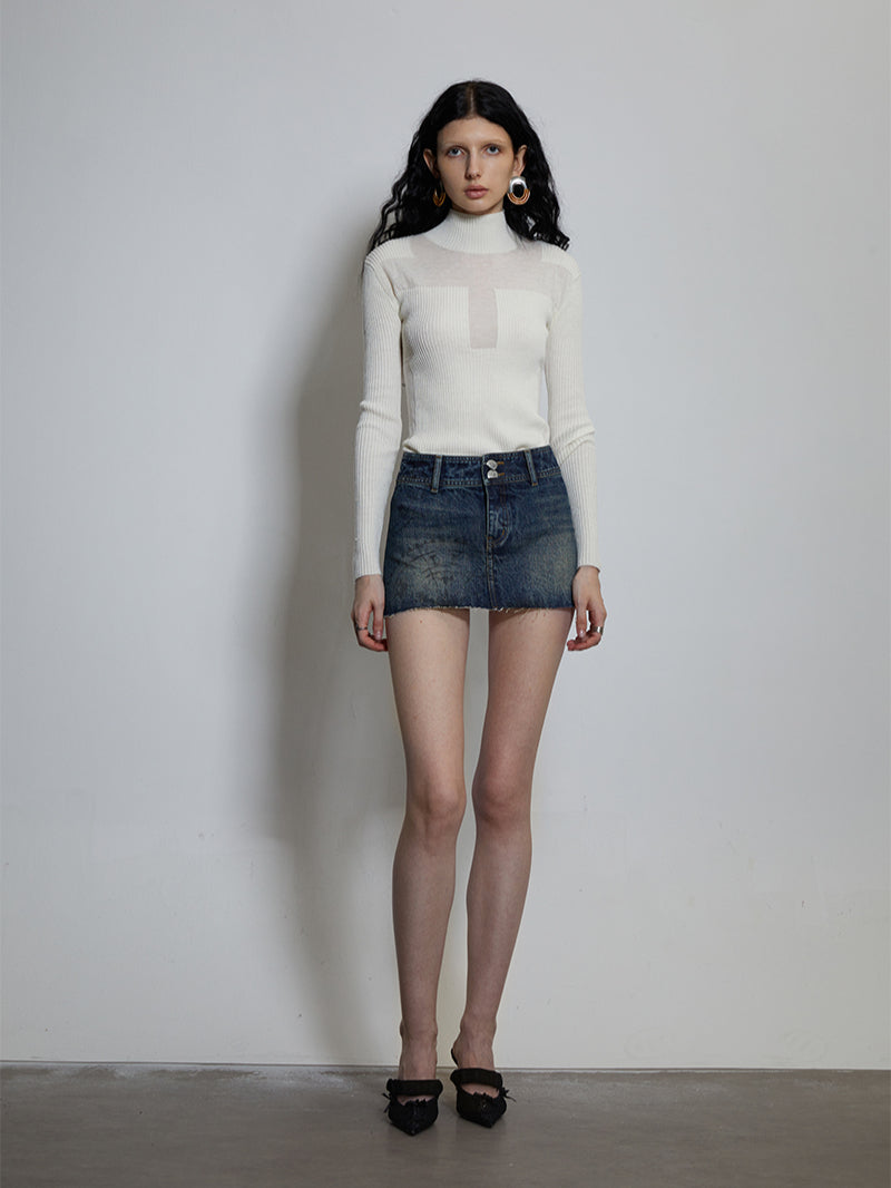 Ivory Cross-Lattice Knitted Sweater