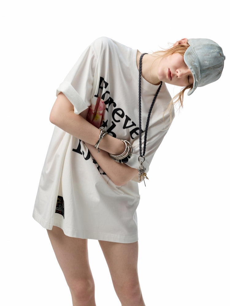 Oversize Floral Alphabet Printed T-shirt
