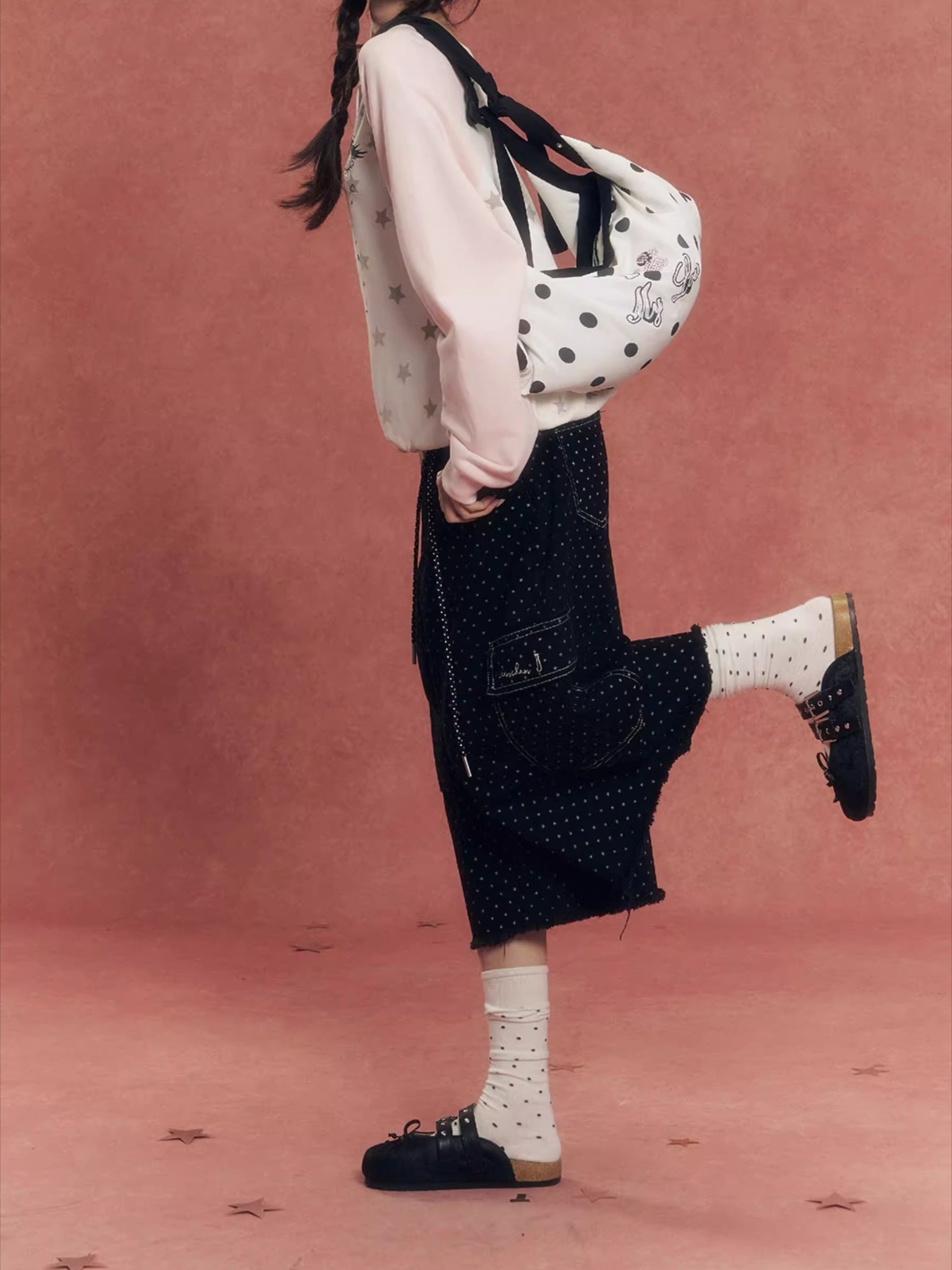 Plaid Polka Dot Rhinestone Pillow Bag