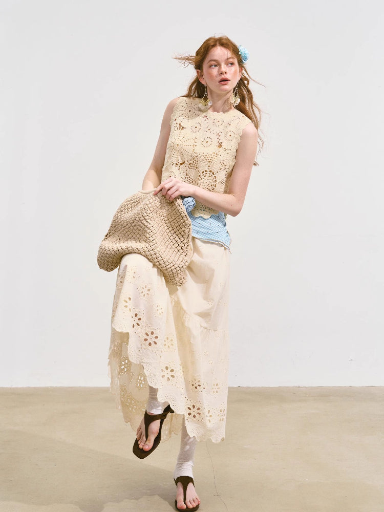 Hollow Lucky Flower Crochet Top & Skirt Set