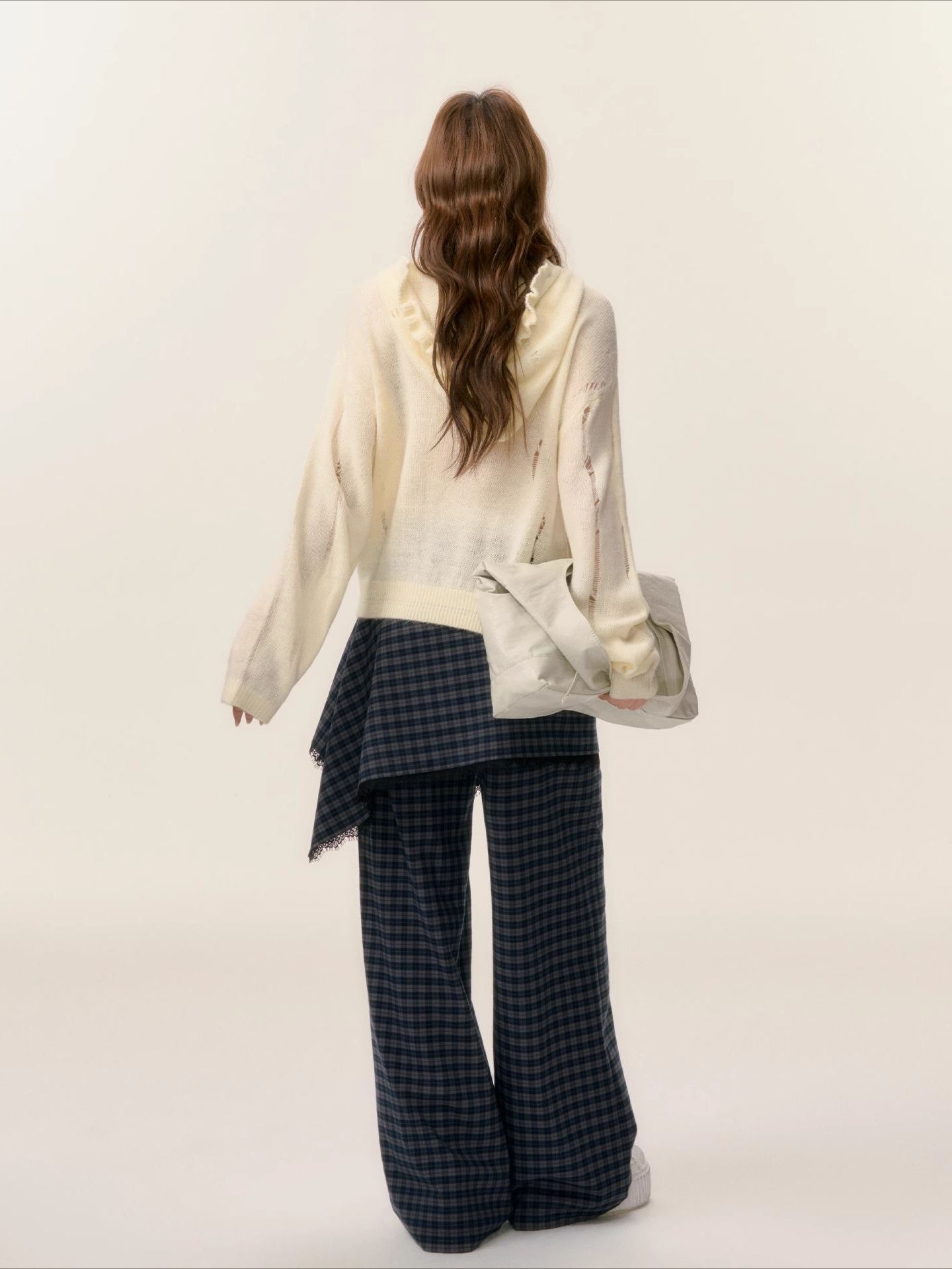 Ruffle‑Trim Hooded Pullover Sweater