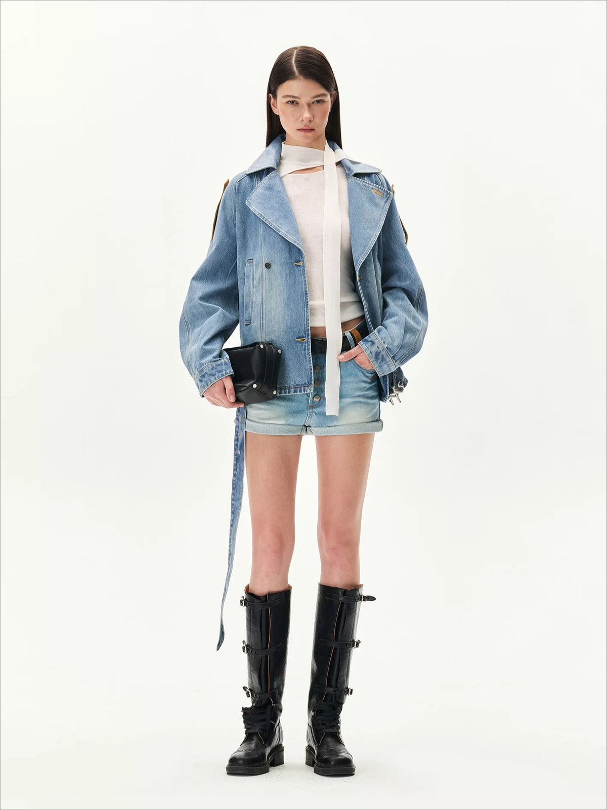 Washed Denim Suede Panel Jacket