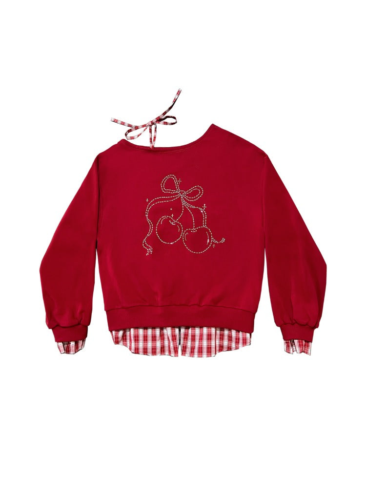 Cherry Bow Off-Shoulder Sweatshirt