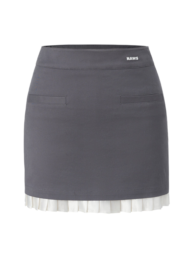 Gray Fitted Ruffle Hem A-line Skirt