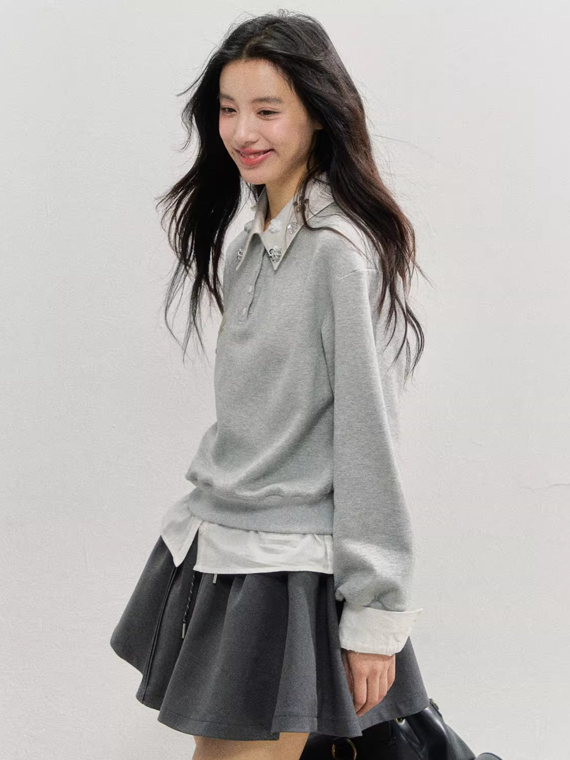 Layered Rose Crystal Collar 2-in-1 Sweatshirt