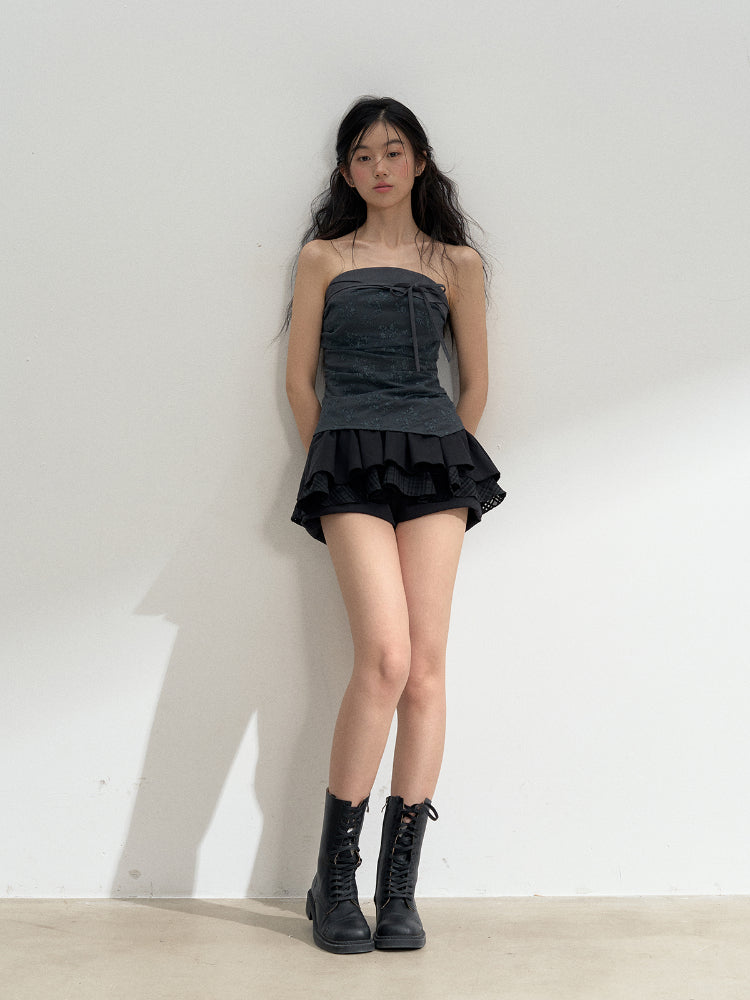 Sleeveless Off-Shoulder Lace Splicing Bustier
