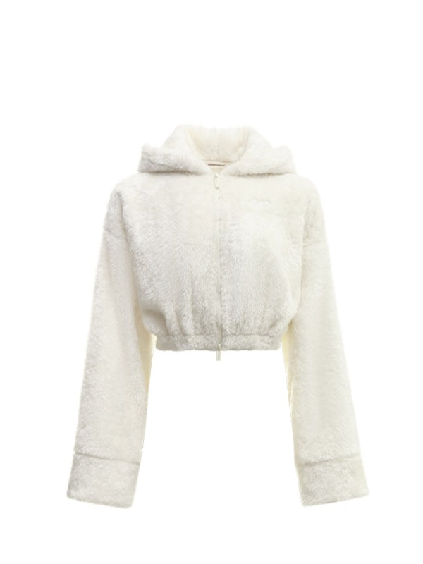 White & Brown Cat-Ear Hoodie Set