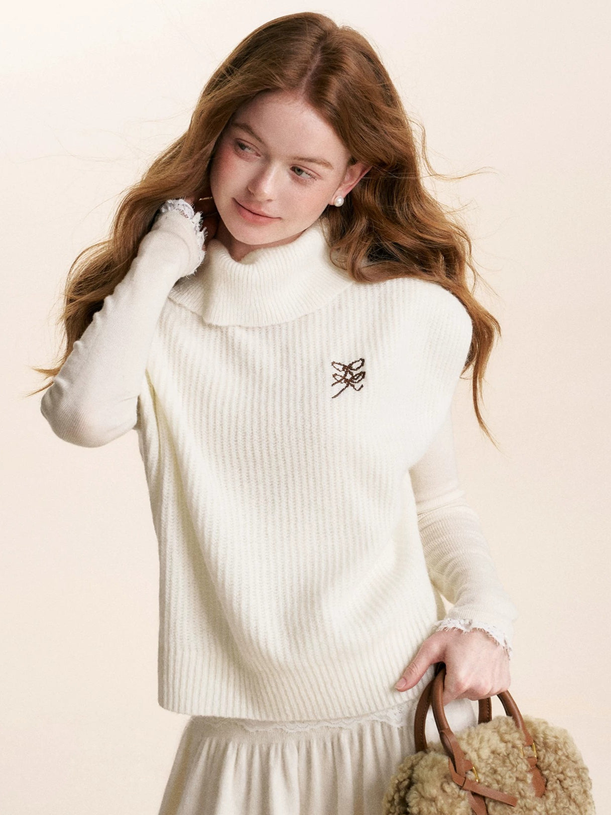 Cream & Gray Wool Knit Vest