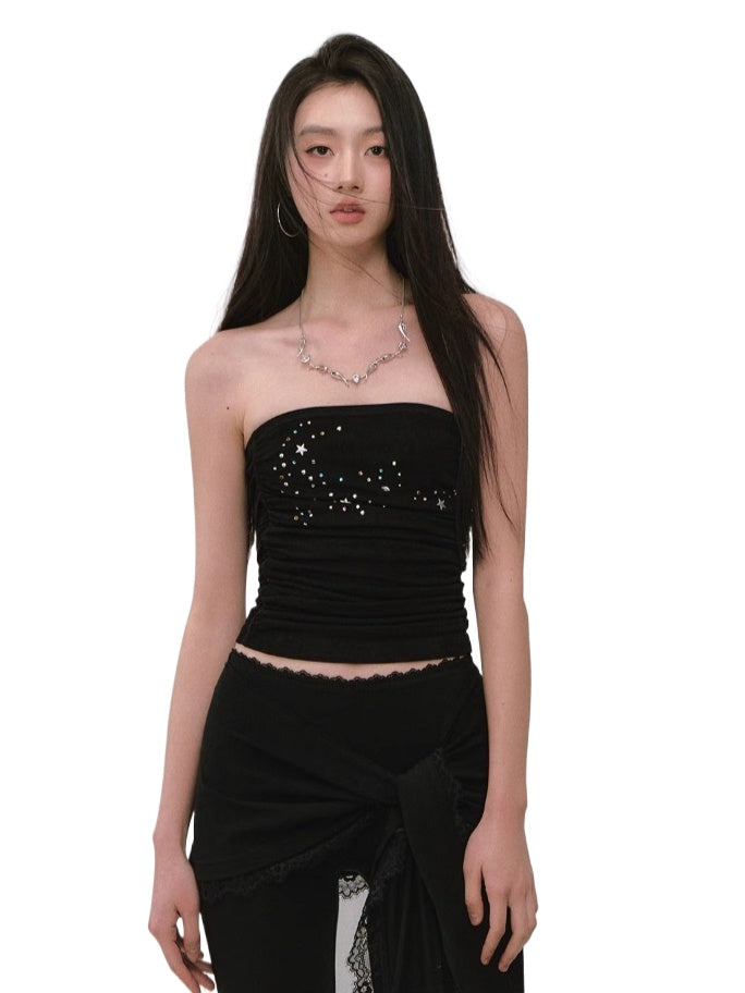 Star Beaded Ruffled Acetate Bustier