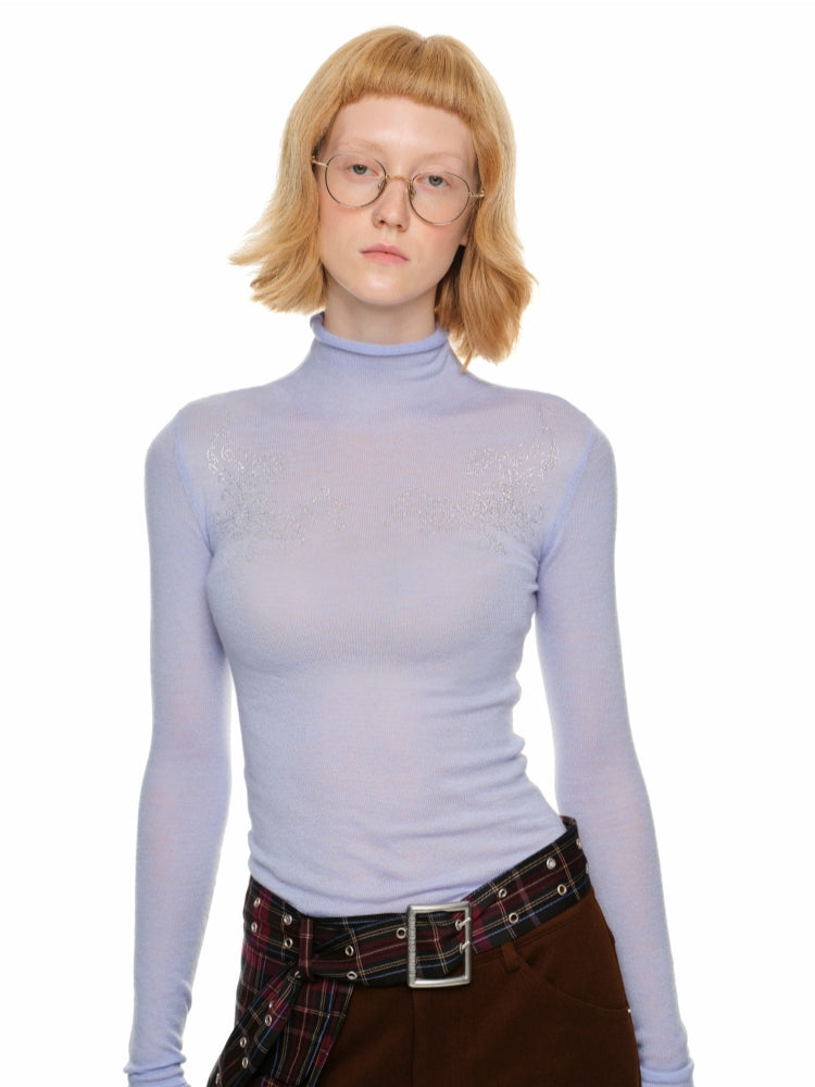 Rose Rhinestone Knit Turtleneck Base Layer
