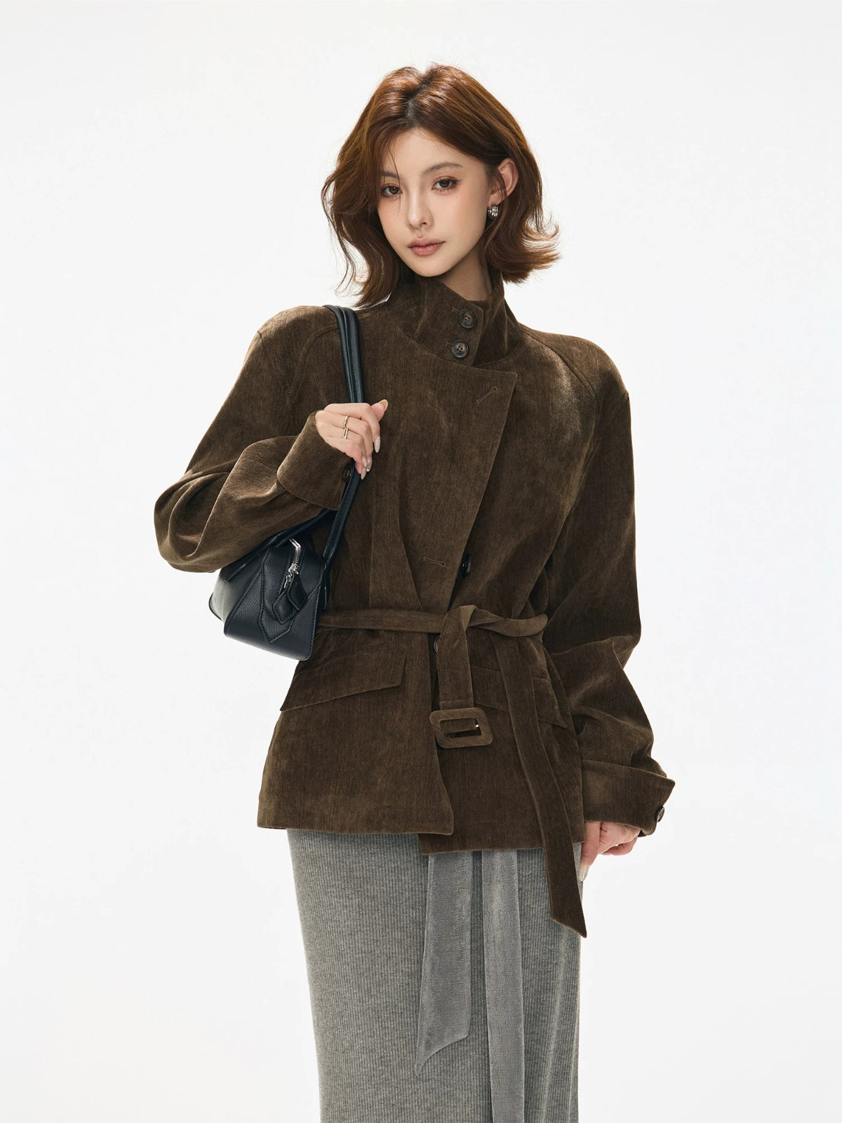 Vintage Stand Collar Belted Utility Jacket