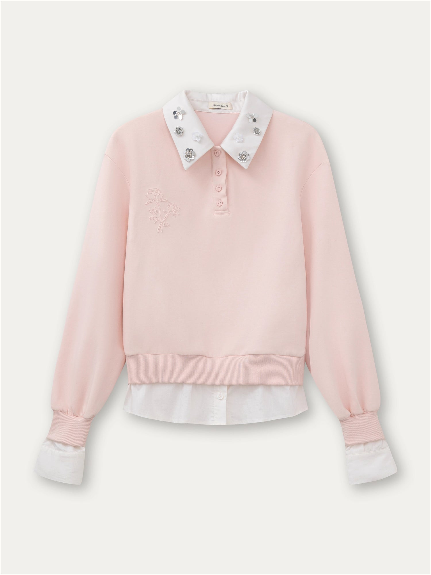 Layered Rose Crystal Collar 2-in-1 Sweatshirt