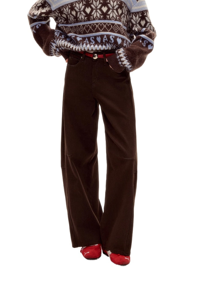 Belted Contrast Stitch Denim Pants