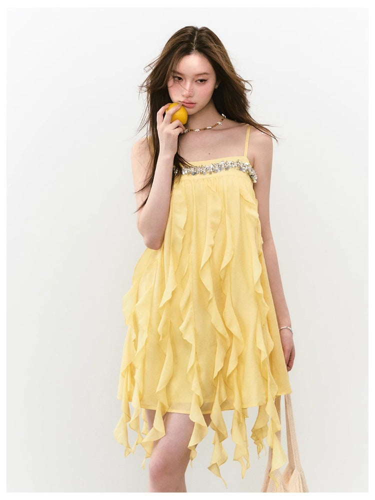 Beaded Flowing A-line Acetate Dress