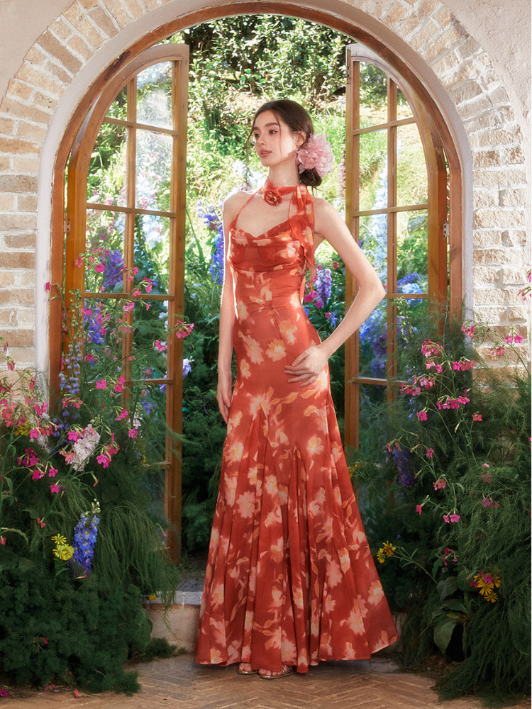 Floral Halter Fish Tail Dress
