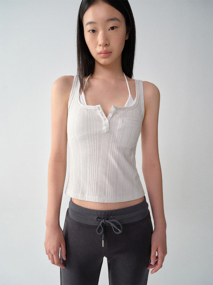 U-Neck Sleeveless Silver-Thread Camisole Tank Top