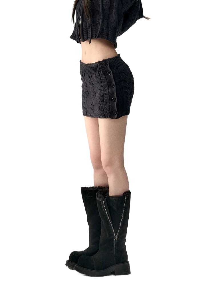 Black & Apricot Buttoned Knit Skirt