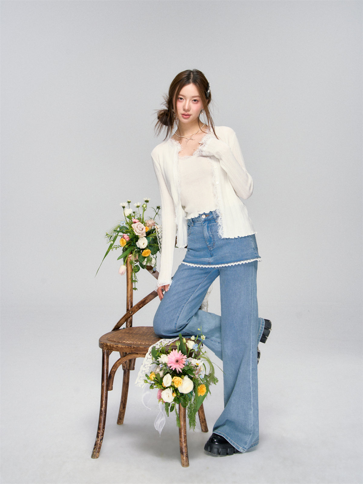 Lace Knit Cardigan Set