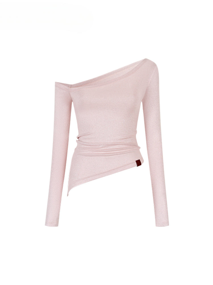 Shimmer Asymmetric Shoulder Irregular T-shirt