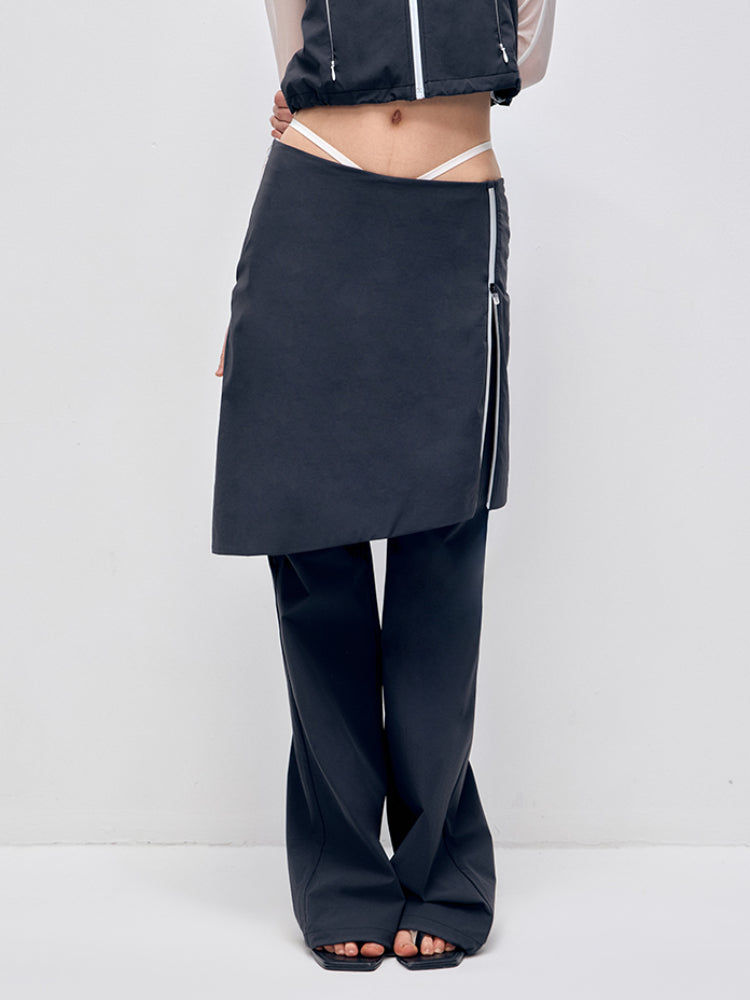 Color-block Hooded Zipper Vest & Pant Set