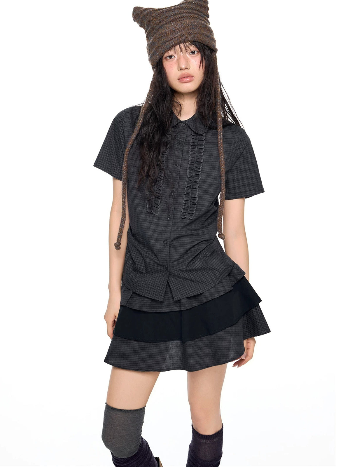 Plaid Ruffle Shirt Set