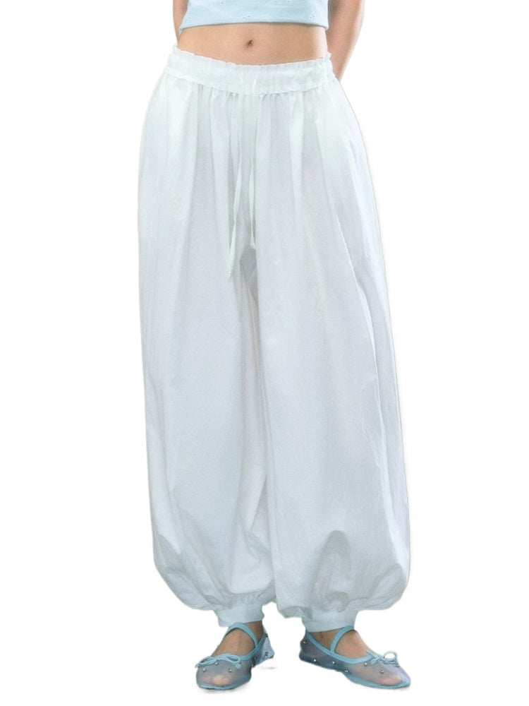 Whiite Drawstring Balloon Pants