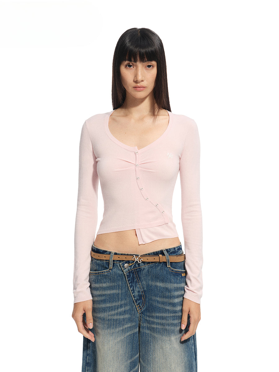 Silk Wool Embroidered Asymmetric Bottoming Top