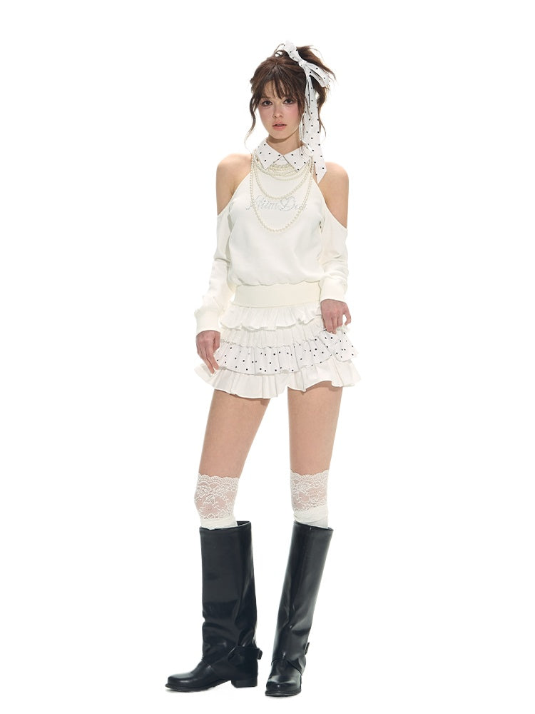White Spliced Halter 2-in1 Hoodie