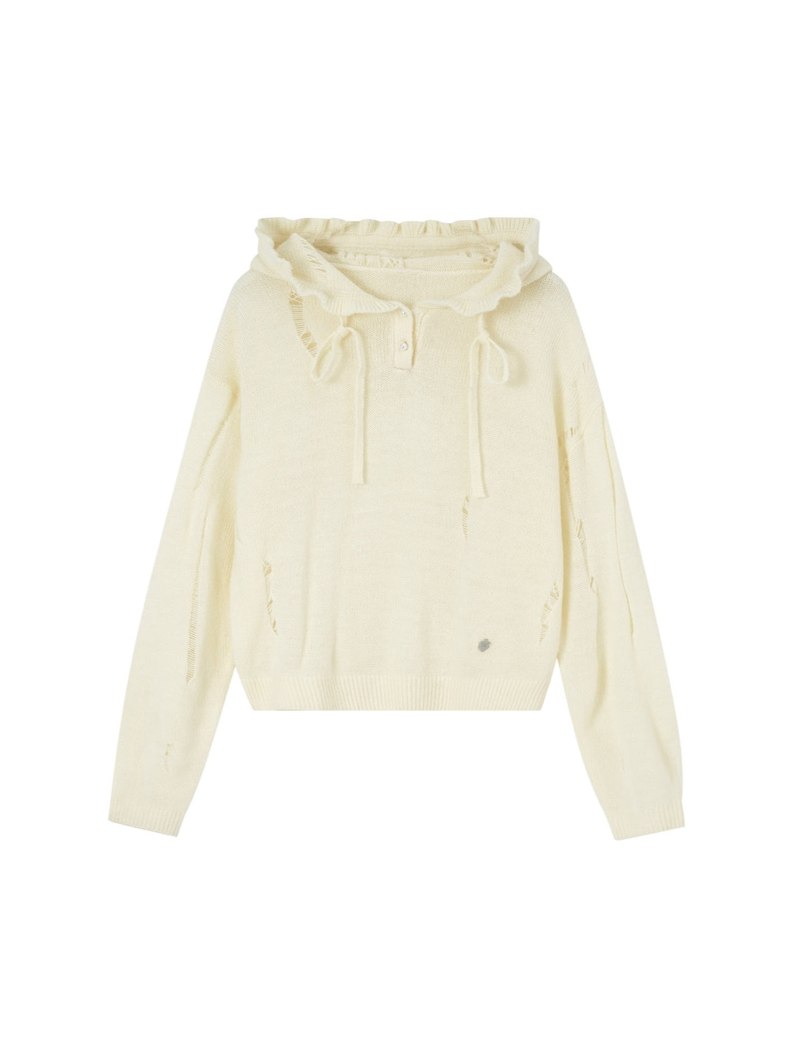 Ruffle‑Trim Hooded Pullover Sweater