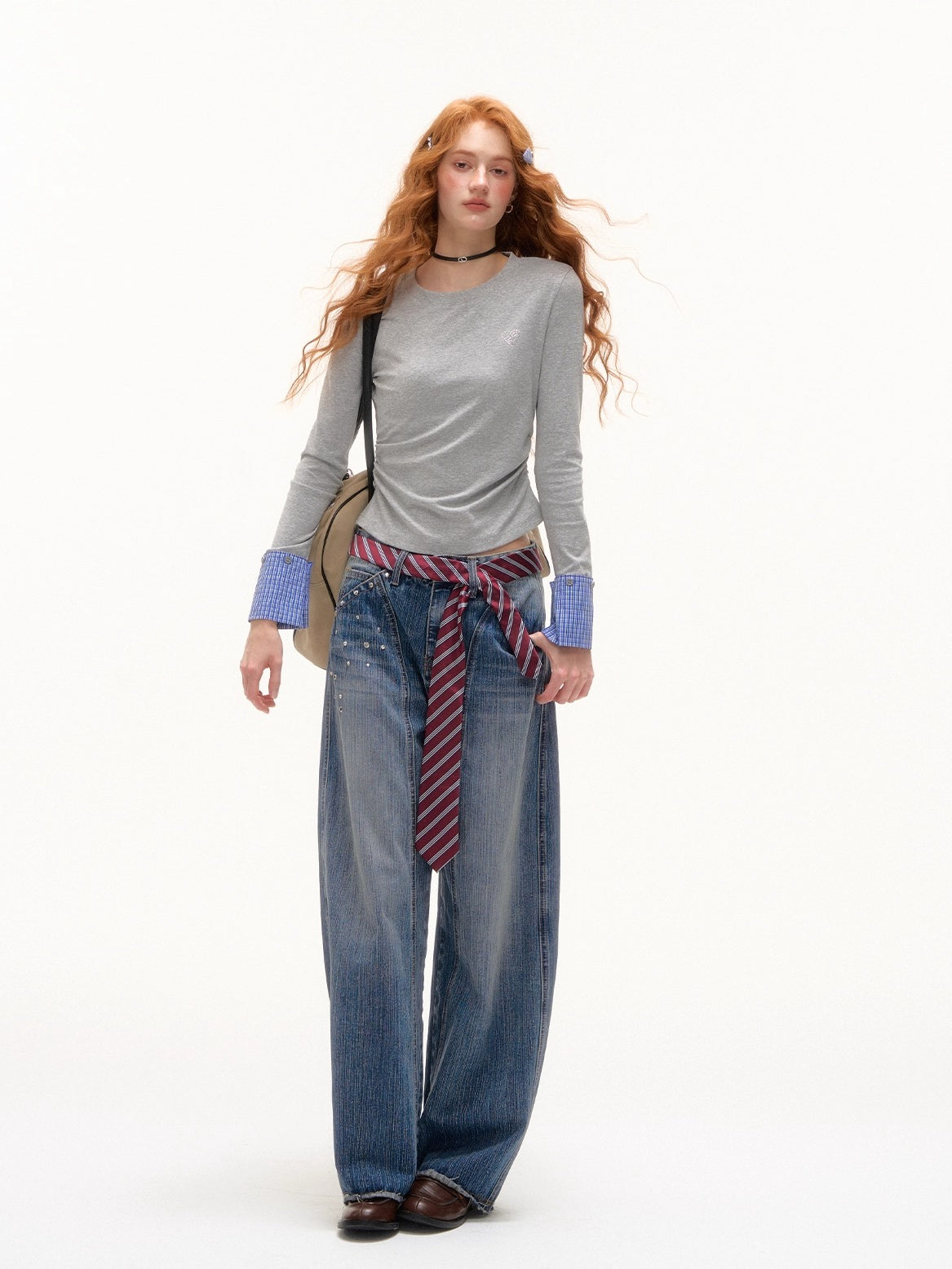 Plaid Patchwork Long-Sleeve T-shirt