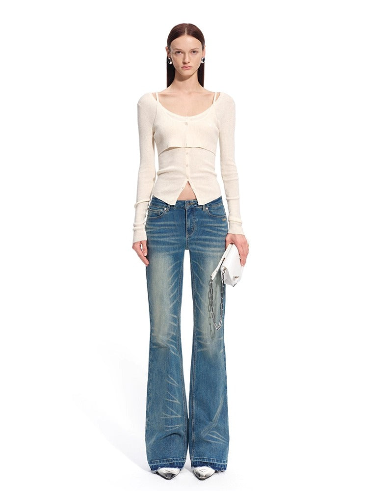 "Savanna Series" Plains Washed Denim Straight-Leg Jeans