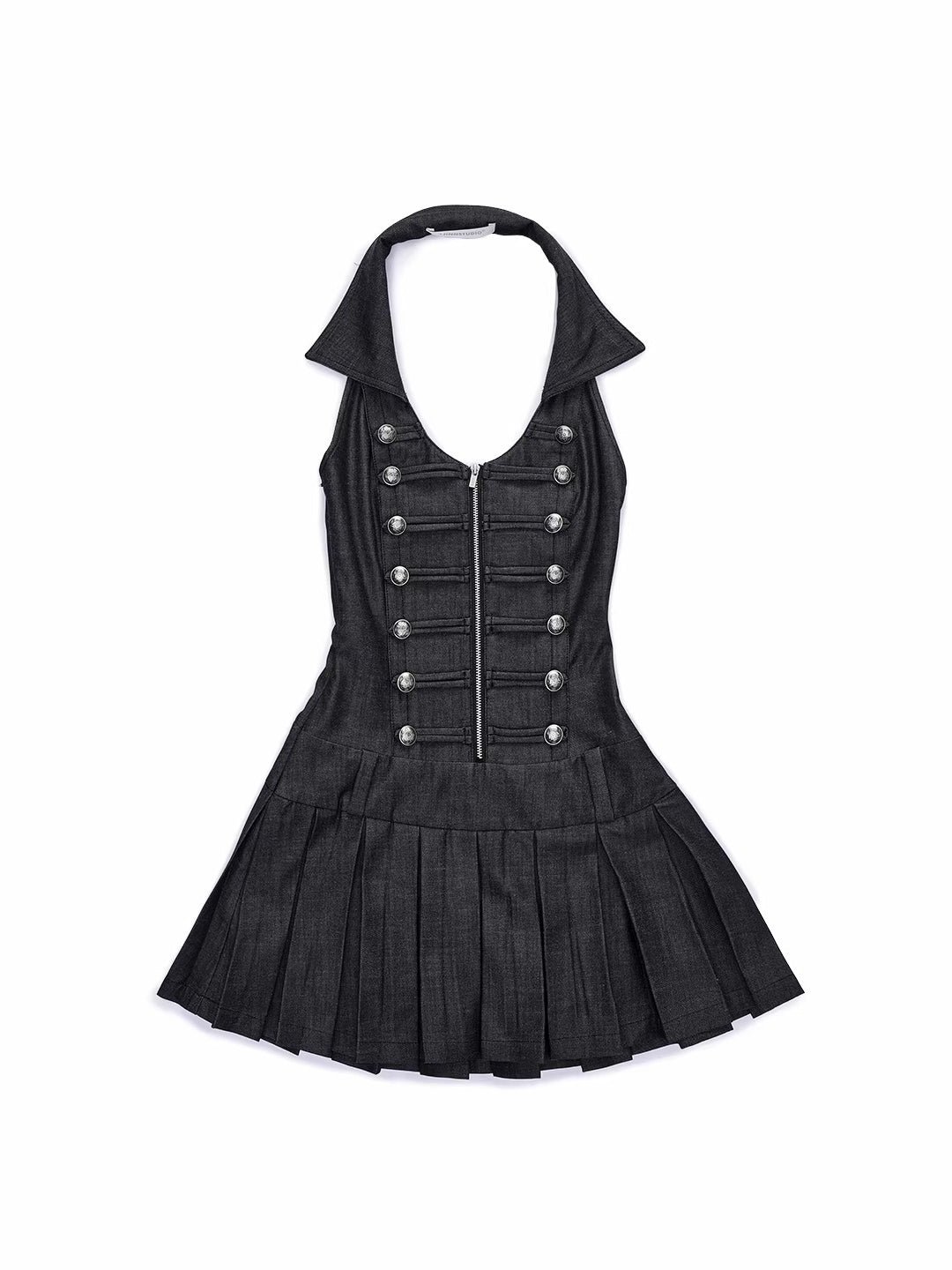 Open Back U-neck Pleated Dress