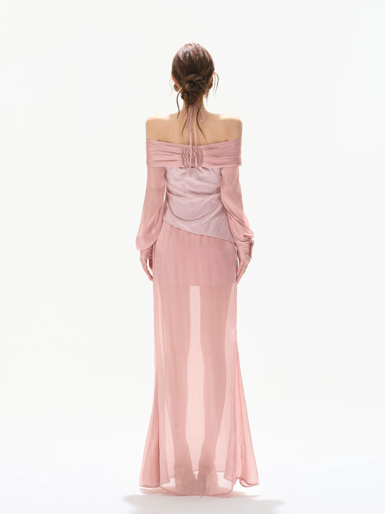 Off-Shoulder Chiffon Maxi Dress