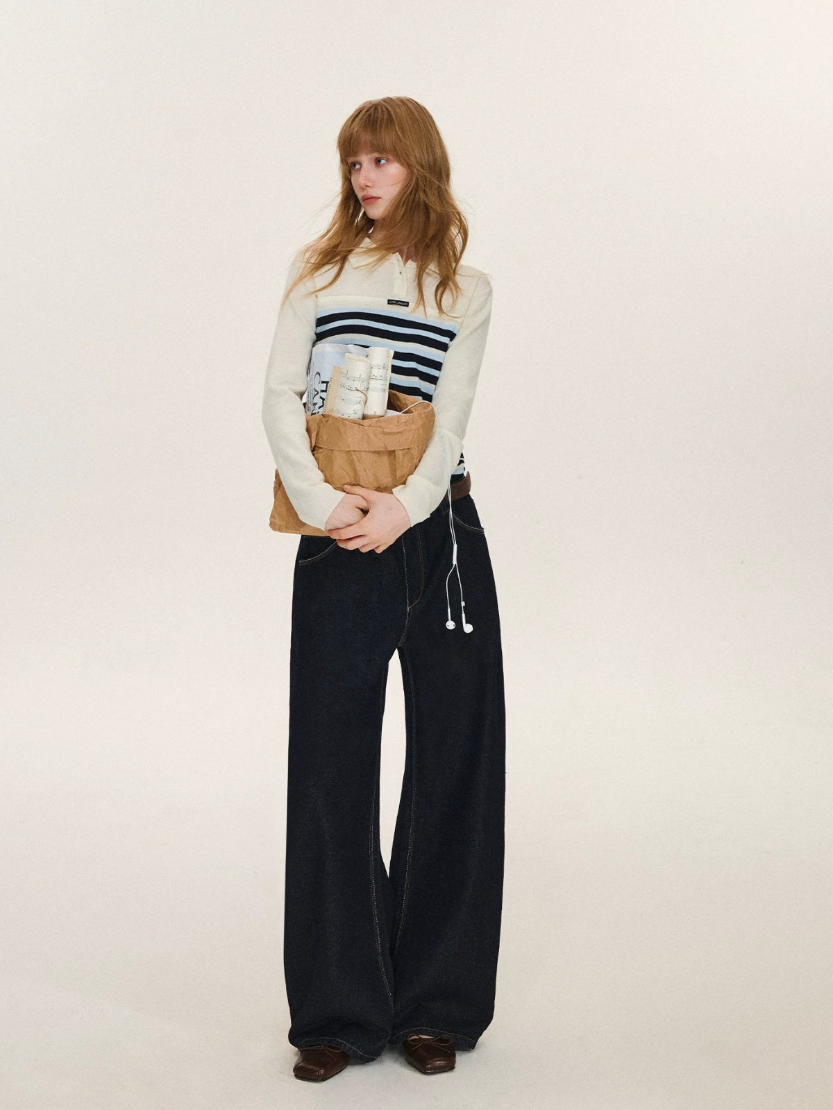 Layered Stripe Wool Blend Polo