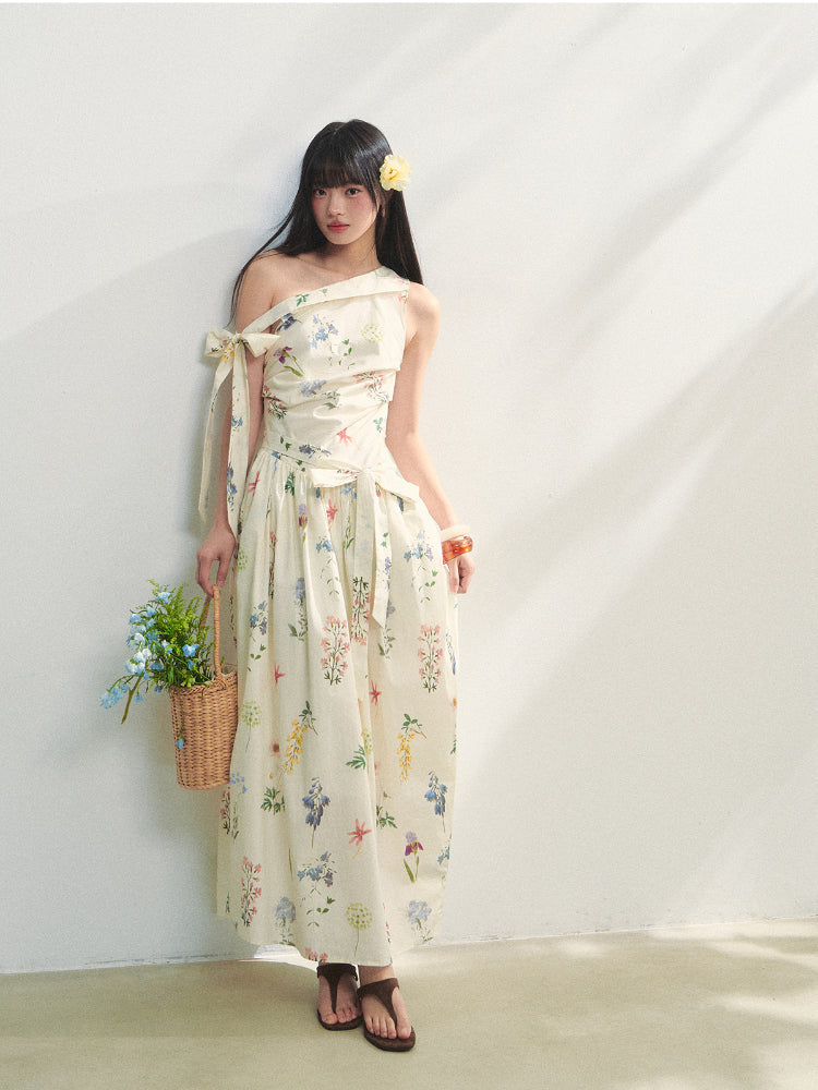 Off-the-Shoulder Bow Flower Bud Dress