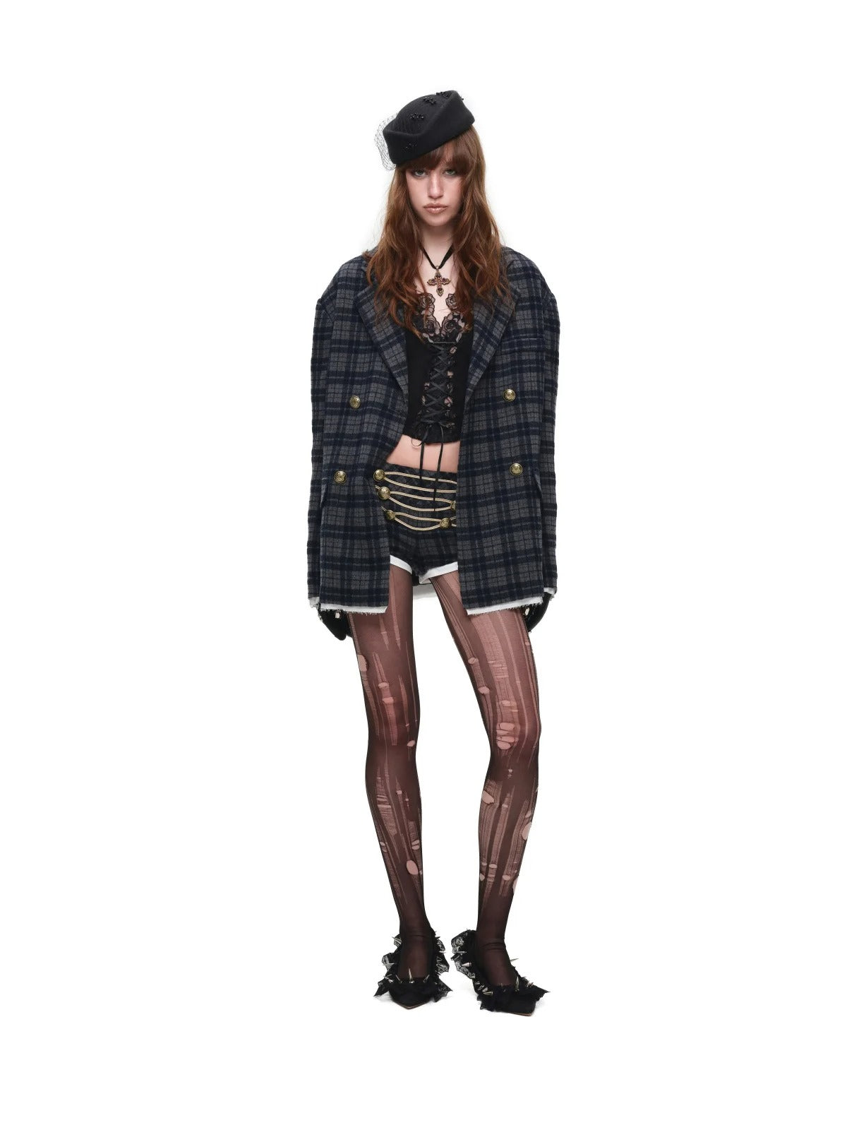 Vintage Plaid Oversized Wool Blazer