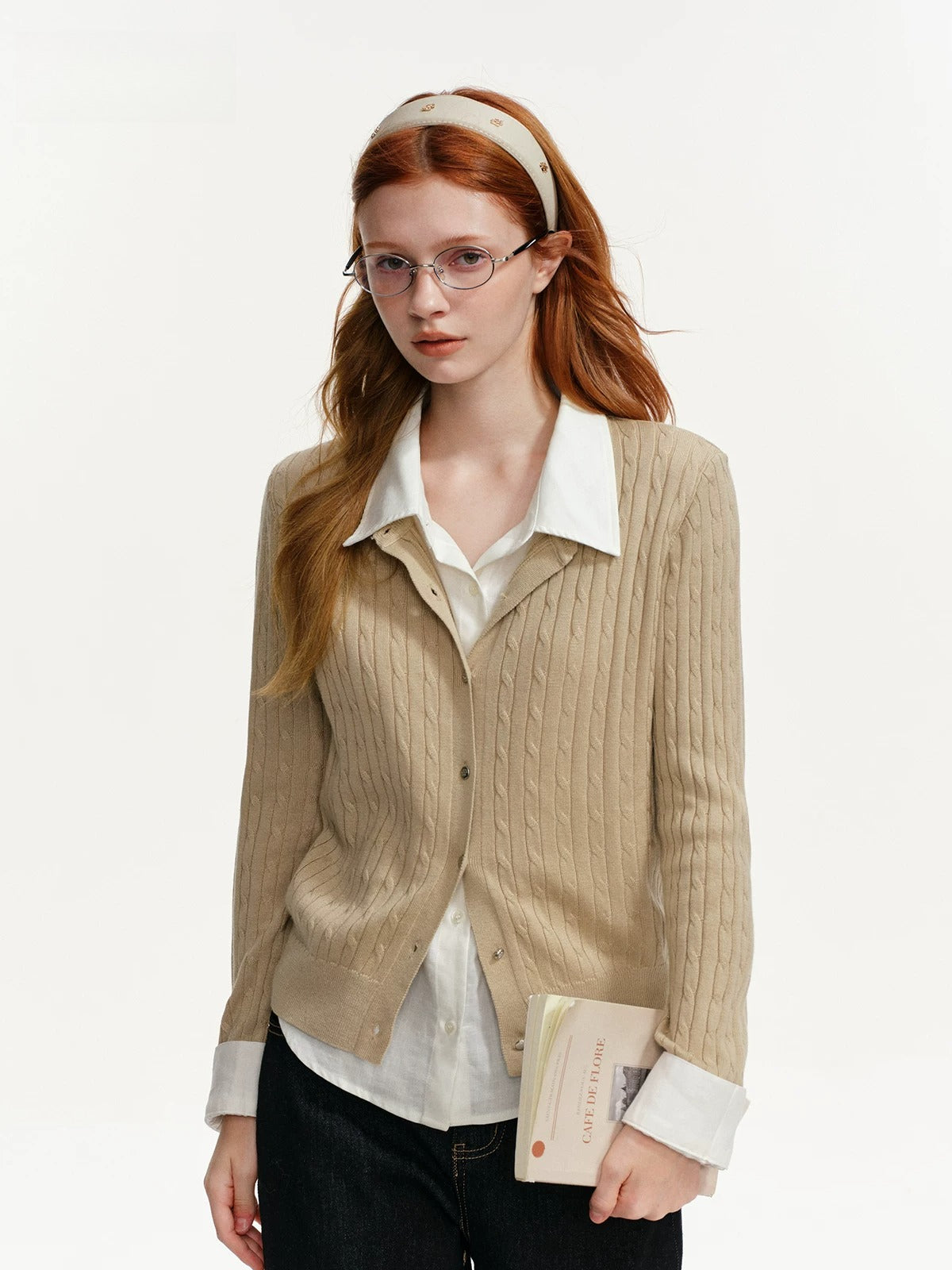 Cable Knit Layered Shirt Cardigan