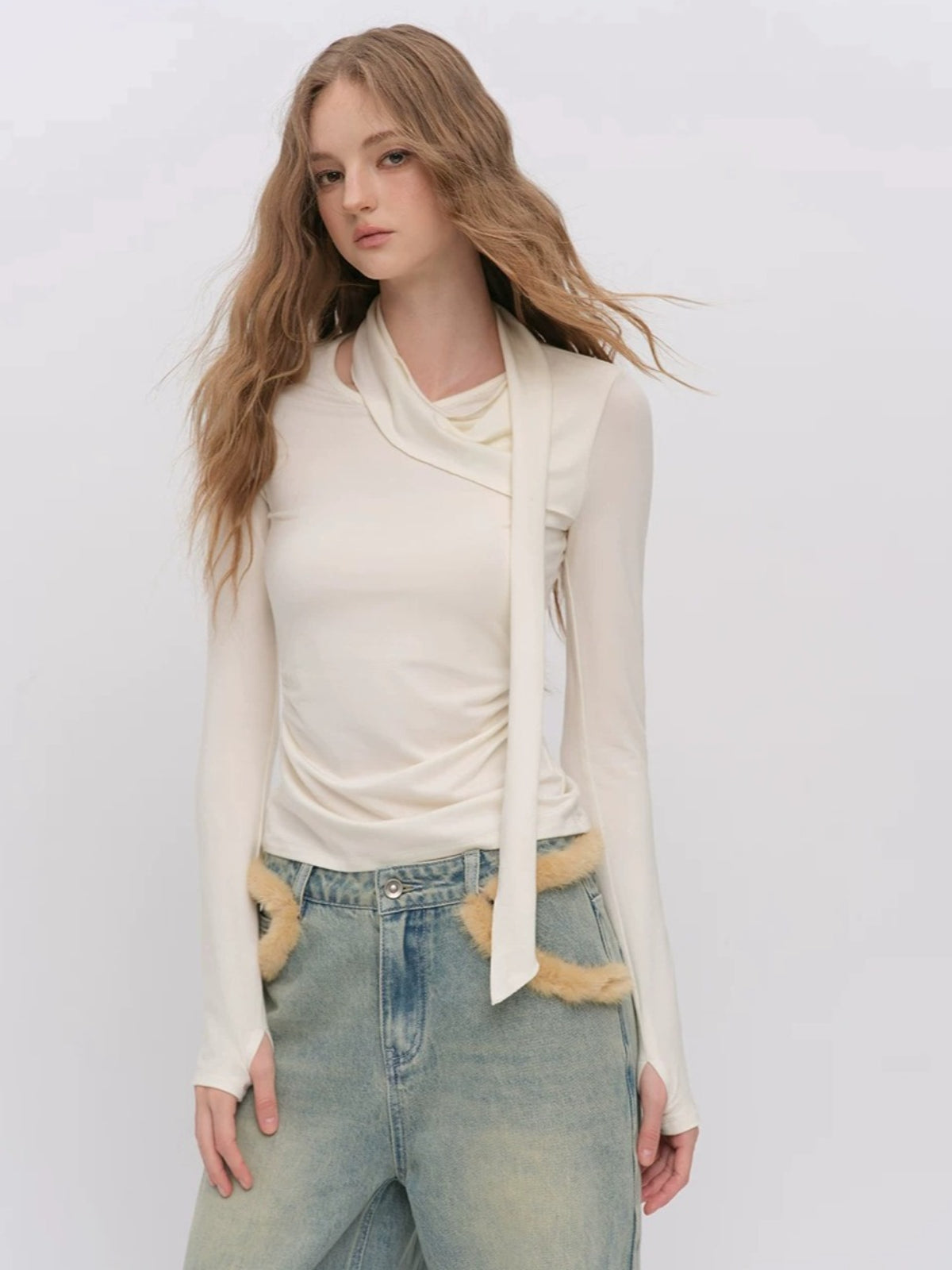 Asymmetric Draped Wool Blend Top