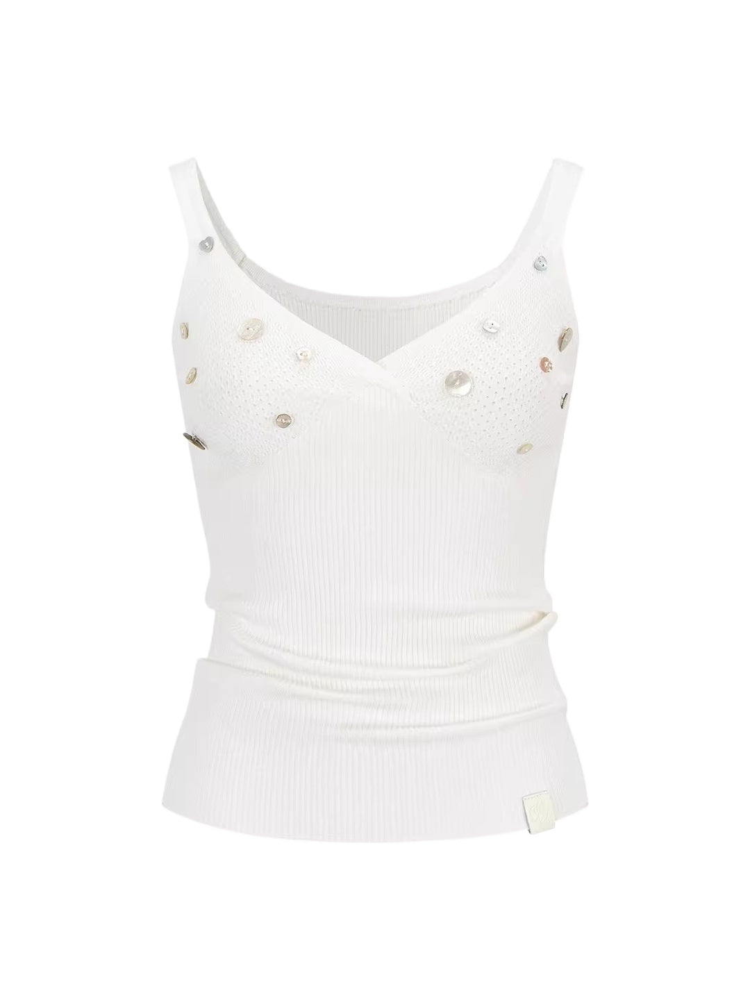 Beige Cross V-Neck Knit Top